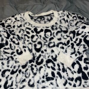 Leopard Print Black and White Sweater
